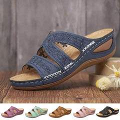 Vintage Floral Print Wedge Sandals