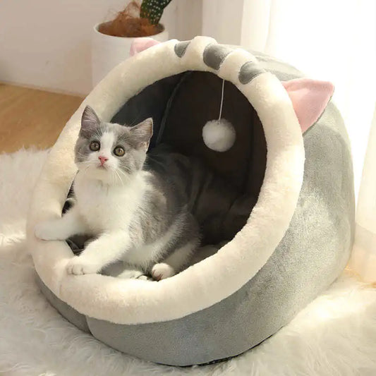 GMAAN Lit de grotte de compagnie mignon, Ultra Soft Fleece Cat Igloo Liber amovible et Washable Cat House Cozy Nest Bed for Small Dogs Cats (L, jaune)