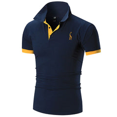 Short Sleeve Male Polo Shirt Casual Fawn Embroidery Top