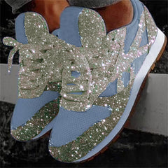 Frauen schnüren Turnschuhe Glitter Herbst Flache vulkanische Schuhe Damen Bling Casual Mode Platform Sleaser