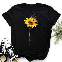 Maycaur Nuovo girasole con maglietta Dragonfly Women Harajuku T-shirt neri da cartone animato da cartone animato con tees vestiti