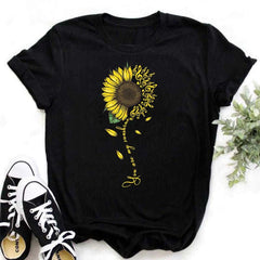 Maycaur Nuovo girasole con maglietta Dragonfly Women Harajuku T-shirt neri da cartone animato da cartone animato con tees vestiti