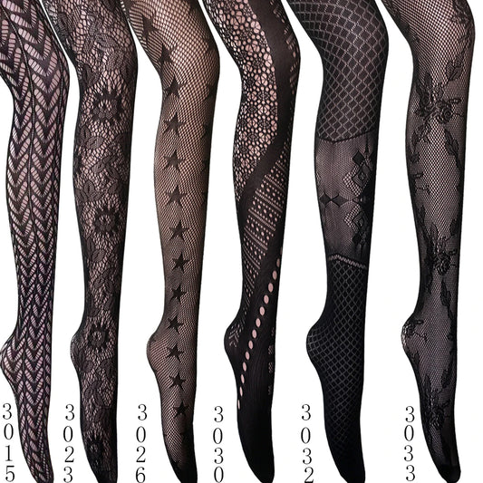 2022 Heißverkauf Frauen Strumpfhosen hohe flexible Fischnetzbuchstaben Strumpfhosen Unterwäsche Sexy Print Mesh Nylonstrümpfe 40 Stile