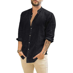 Men's Long-Sleeved Shirts Summer Solid Color Stand-Up Collar Casual