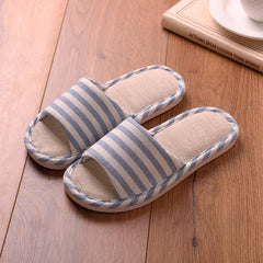 Indoor Home Couple Anti-Slip Soft Bottom Summer Cotton Linen Fabric Sweat-Absorbent Slippers for Women and Men