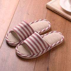 Indoor Home Couple Anti-Slip Soft Bottom Summer Cotton Linen Fabric Sweat-Absorbent Slippers for Women and Men