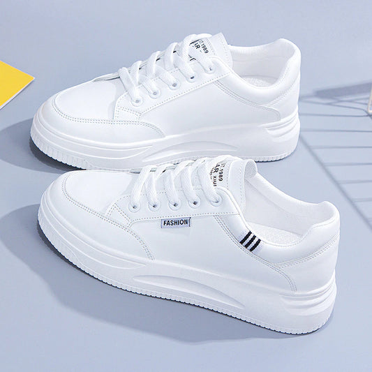 Plateforme baskets Femmes Shon Solen Sole en cuir coréen Sneaker blanc Slip décontracté Lacet Up Chaussures vulcanisées Chaussures de printemps pour femmes