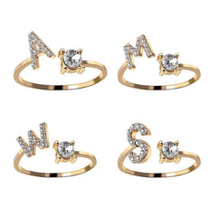 Anillos para mujeres A-Z 26 letras Nombre inicial Modelado Anillo ajustable exquisito como regalos navideños para la moda de la amiga