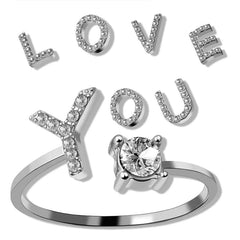 Anillos para mujeres A-Z 26 letras Nombre inicial Modelado Anillo ajustable exquisito como regalos navideños para la moda de la amiga