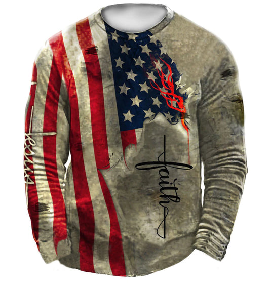 Men's Casual Round Neck Long Sleeve Slim Fit Digital Print Men's T-Shirt