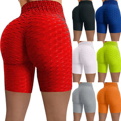 Shorts Grid Leggings Women Yoga Pants Running Fitness Yoga Pants Pleats High Waist Hip Stretch Biker Shorts