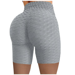 Shorts Grid Leggings Women Yoga Pants Running Fitness Yoga Pants Pleats High Waist Hip Stretch Biker Shorts