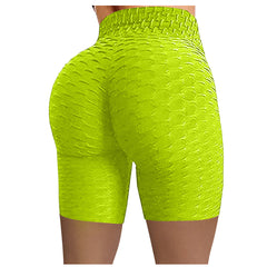 Shorts Grid Leggings Women Yoga Pants Running Fitness Yoga Pants Pleats High Waist Hip Stretch Biker Shorts