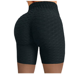 Shorts Grid Leggings Women Yoga Pants Running Fitness Yoga Pants Pleats High Waist Hip Stretch Biker Shorts