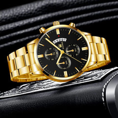 Reloj de pulsera analógica de cuarzo analógico de acero inoxidable para hombres con fecha de reloj