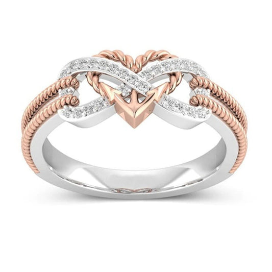 Anillo de corazón de dos tonos creativo de oro rosa para mujeres Fiesta de compromiso Boda Anillos femeninos Accesorios de mano de joyería