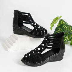 Women's Summer Artificial Leather Rhinestones Non Slip Zipper Wedges Beach Open Black Sandals for Women Wedge under 10