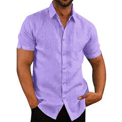 Men Summer Lapel Solid Color Short-Sleeved Button Shirt