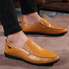 Men's Leather Loafers Summer Breathable Plus Size Shoes Casual Cowhide Slip-on Shoes