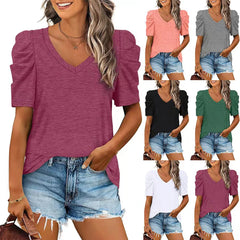 Alaroo para mujeres tops de verano v cuello camisetas hojaldres casuales camisas de manga corta dobladillo curvado