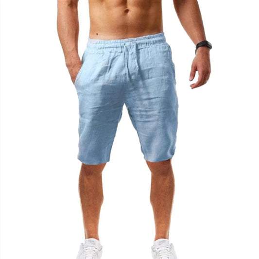 Linen Shorts for Men's Casual Classic Fit 11 Inch Inseam Elastic Waist Shorts Workout Sweatpants Beach Swim Crop Shorts