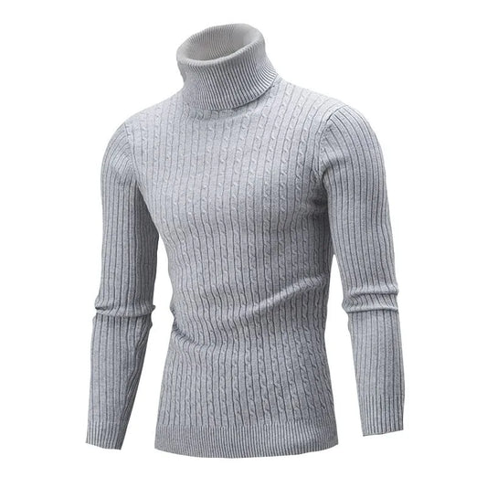 Men's Solid Twist Bottom High Neck Sweater