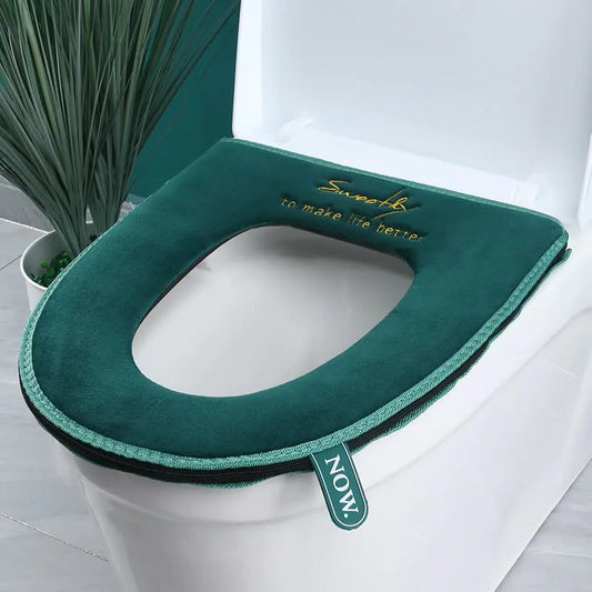 Restroom Zipper Universal Plush Warm Comfortable Home Soft Thick Toilet Seat Cover Winter Toilet Seat Cover