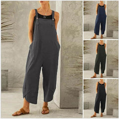 eBay Solid Color Casual Nine-point Suspenders Pants Women