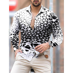 Fashion Luxury Men Shirts Single Breasted Shirt Casual Red Heraldic Print Long Sleeve Tops Men's Clothing Hawaii Party Cardigan