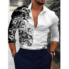 Fashion Luxury Men Shirts Single Breasted Shirt Casual Red Heraldic Print Long Sleeve Tops Men's Clothing Hawaii Party Cardigan