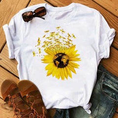 Maycaur Nuovo girasole con maglietta Dragonfly Women Harajuku T-shirt neri da cartone animato da cartone animato con tees vestiti