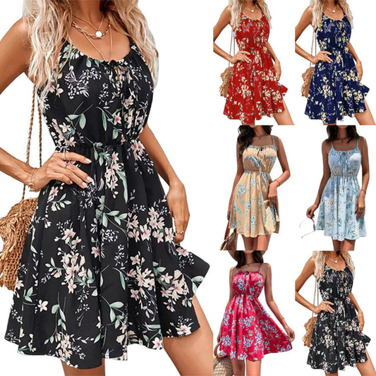 Women's Elegant Sleeveless Casual Printing Backless Mini Dress Plus Size Petite Dress