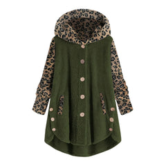 Pulsanti cross-autunno e inverno pulsanti a manica lunga cucitura leopardo cappotto con cappuccio da donna