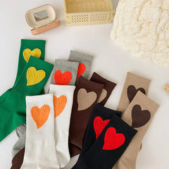 Socks Women Ins Trendy Mid-Calf Socks Heart-shaped Long Socks Polyester Cotton Net Red Fashion Socks