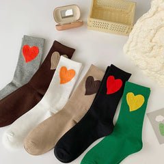 Socks Women Ins Trendy Mid-Calf Socks Heart-shaped Long Socks Polyester Cotton Net Red Fashion Socks