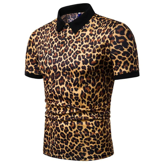 Men's Casual Fashion Plus Size Trendy Printing Elastic Lapel T Shirt Short Sleeve Polo Shirt