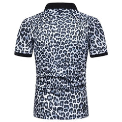 Men's Casual Fashion Plus Size Trendy Printing Elastic Lapel T Shirt Short Sleeve Polo Shirt