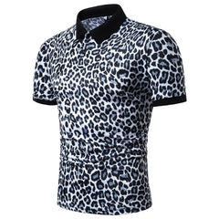 Men's Casual Fashion Plus Size Trendy Printing Elastic Lapel T Shirt Short Sleeve Polo Shirt