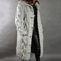 Women's Hooded Collar Long Sweater Cardigan