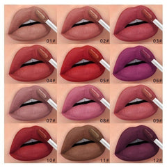 12 Colors Waterproof Lip Glaze Matte Velvet Lipstick Lipgloss