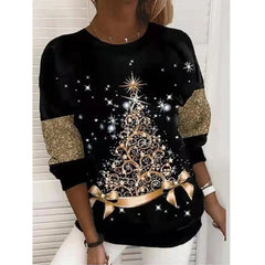 Christmas Digital Printed Round Neck Pullover Sweatshirt for Women