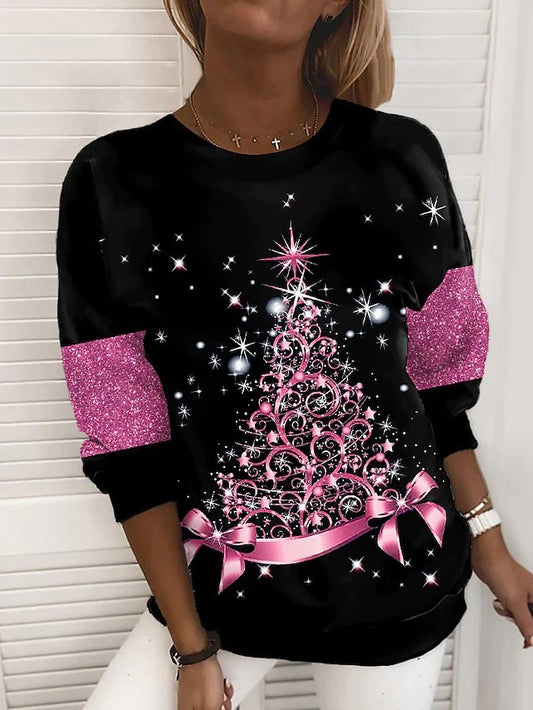 Christmas numérique imprimé rond Sweat-shirt pour les femmes