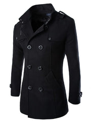 Casual Men's Warm Double Breasted Lapel Long Sleeves Casual Coat Overcoat