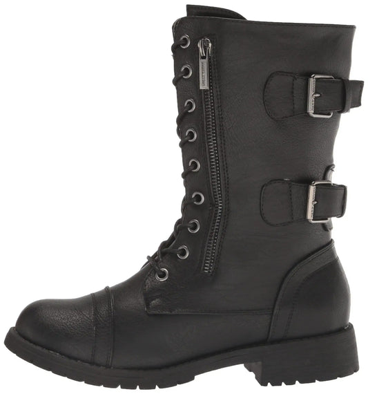 DailyShoes Femenino Bootie High Lace Up Military Combat Mid Mid Torn Credit Knife Money Billet Boots de bolsillo