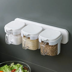 Wall-mounted Seasoning Box with Cover Salt Shaker Combo Home Spoon Storage Box