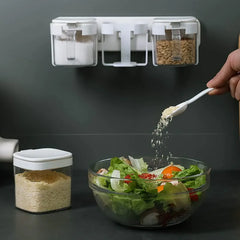 Wall-mounted Seasoning Box with Cover Salt Shaker Combo Home Spoon Storage Box
