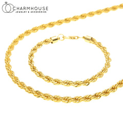 18K Gold Plated Twisted Chain Necklace and Bracelet Set