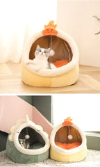 GMAAN Cute Pet Cave Bed, Ultra Soft Fleece Cat Igloo Bed Removable & Washable Cat House Cosy Nest Bed for Small Dogs Cats (L, Yellow)