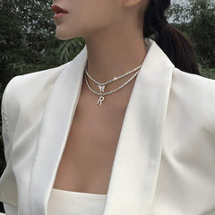 Collier de la chaîne de tennis de tour de cou initial de 14 carats en or 14 carats