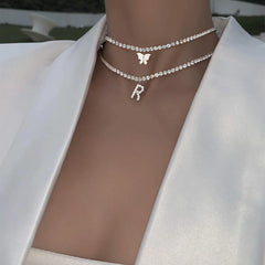 Collier de la chaîne de tennis de tour de cou initial de 14 carats en or 14 carats